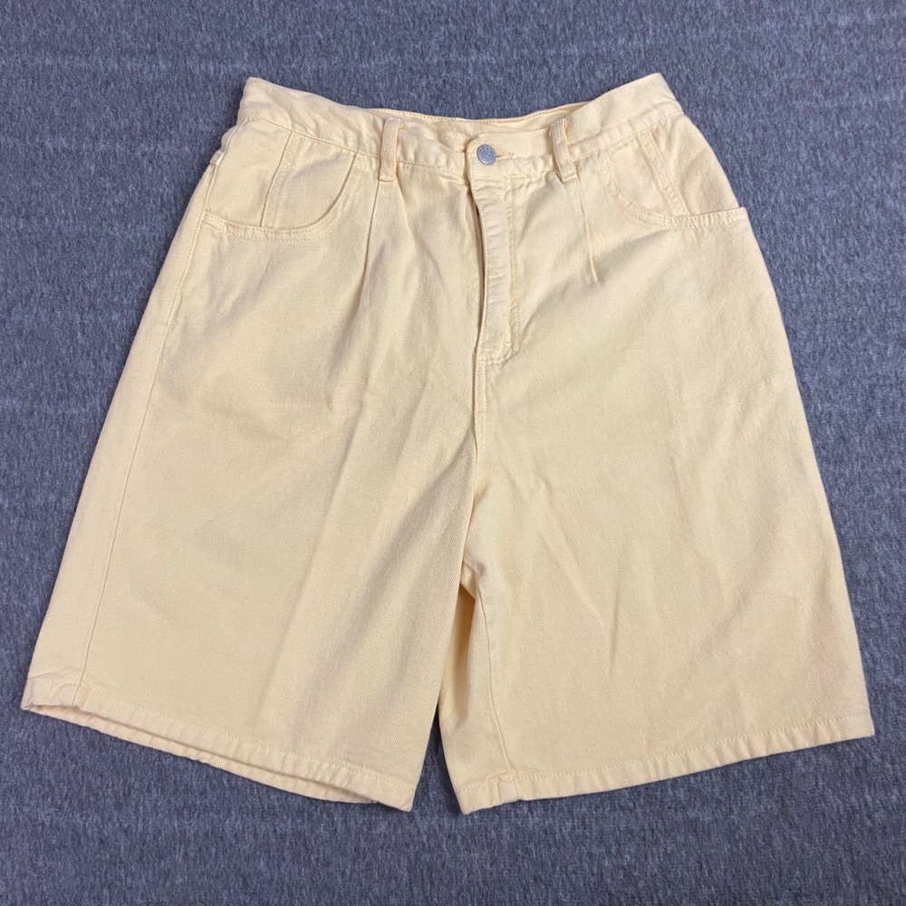 Bay Street Clothing Co Vintage Yellow Denim Shorts High Waist Pleated Size 12